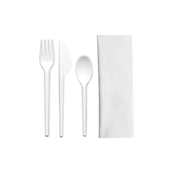 KIT COUVERTS BLANC AVEC SERVIETTE