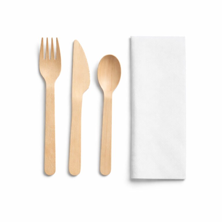 KIT COUVERTS EN BOIS AVEC SERVIETTE